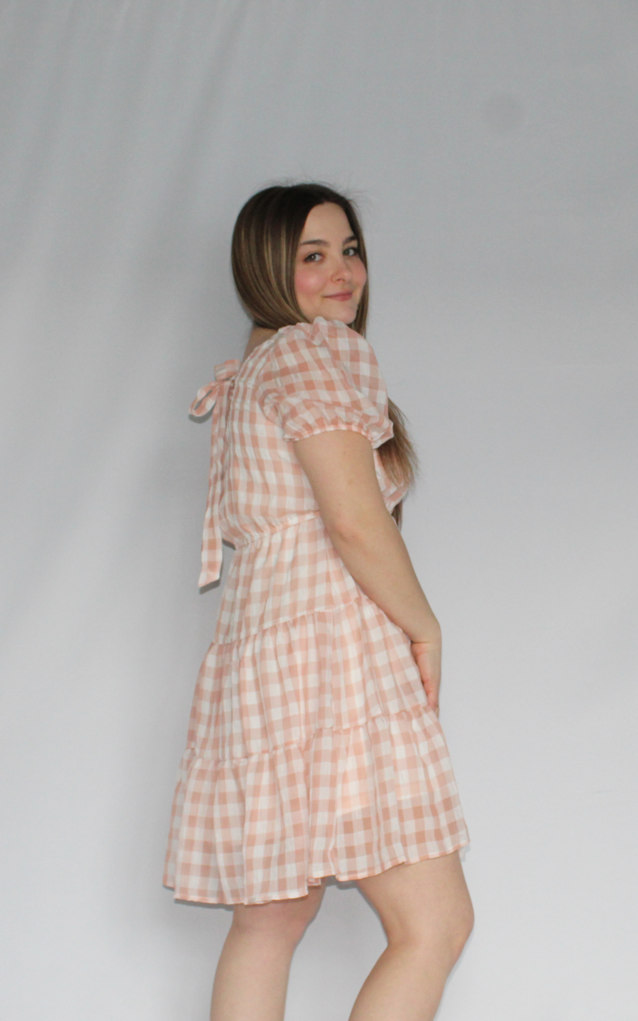 Rosy Gingham Mini Dress